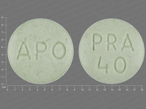 Green Round pill with imprint APO;PRA;40 — Pravastatin sodium Pravastatin sodium 40 mg; (view 5)
