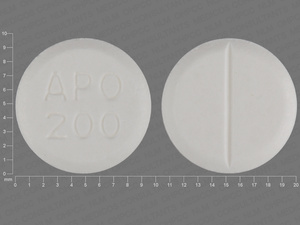 White Round pill with imprint APO;200 — Carbamazepine Carbamazepine 200 mg; (view 2)