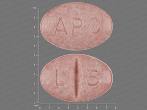 Red Oval pill with imprint APO;L;5 — Lisinopril Lisinopril 5 mg; (view 2)