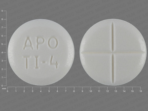 White Round pill with imprint APO;TI;4 — Tizanidine Tizanidine hydrochloride 4 mg; (view 3)