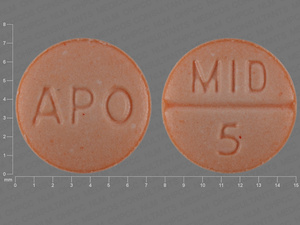 Orange Round pill with imprint APO;MID;5 — Midodrine hydrochloride Midodrine hydrochloride 5 mg; (view 2)