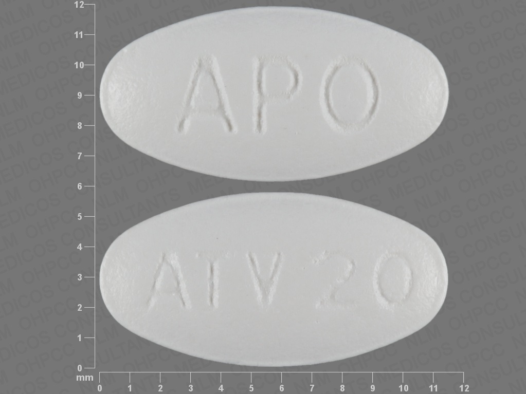 White Oval pill with imprint APO;ATV20 — Atorvastatin calcium Atorvastatin calcium trihydrate 20 mg; (view 5)