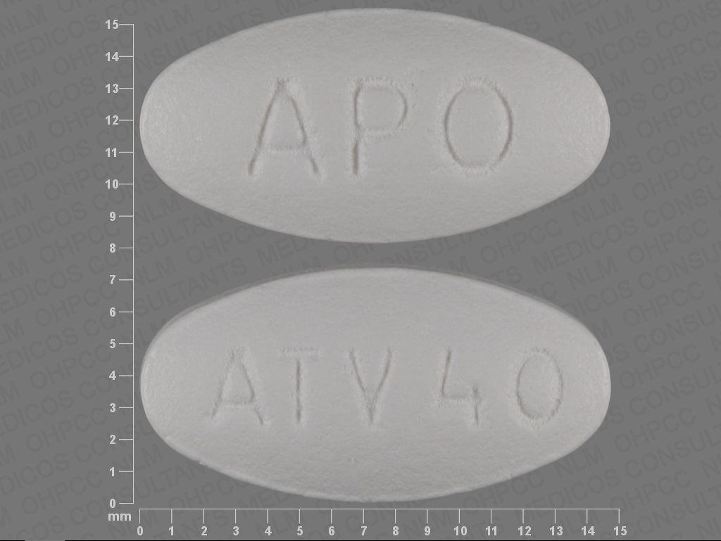 White Oval pill with imprint APO;ATV40 — Atorvastatin calcium Atorvastatin calcium trihydrate 40 mg; (view 4)