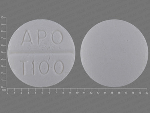 White Round pill with imprint APO;T100 — Trazodone hydrochloride Trazodone hydrochloride 100 mg; (view 3)