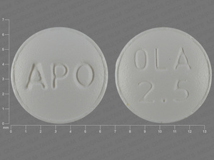 White Round pill with imprint APO;OLA;2;5 — Olanzapine Olanzapine 2.5 mg; (view 3)
