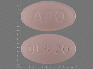 Pink Oval pill with imprint APO;OLA;20 — Olanzapine Olanzapine 20 mg; (view 3)