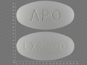 White Oval pill with imprint APO;LXR;500 — Levetiracetam Levetiracetam 500 mg; (view 2)