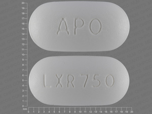 White Oval pill with imprint APO;LXR;750 — Levetiracetam Levetiracetam 750 mg; (view 3)