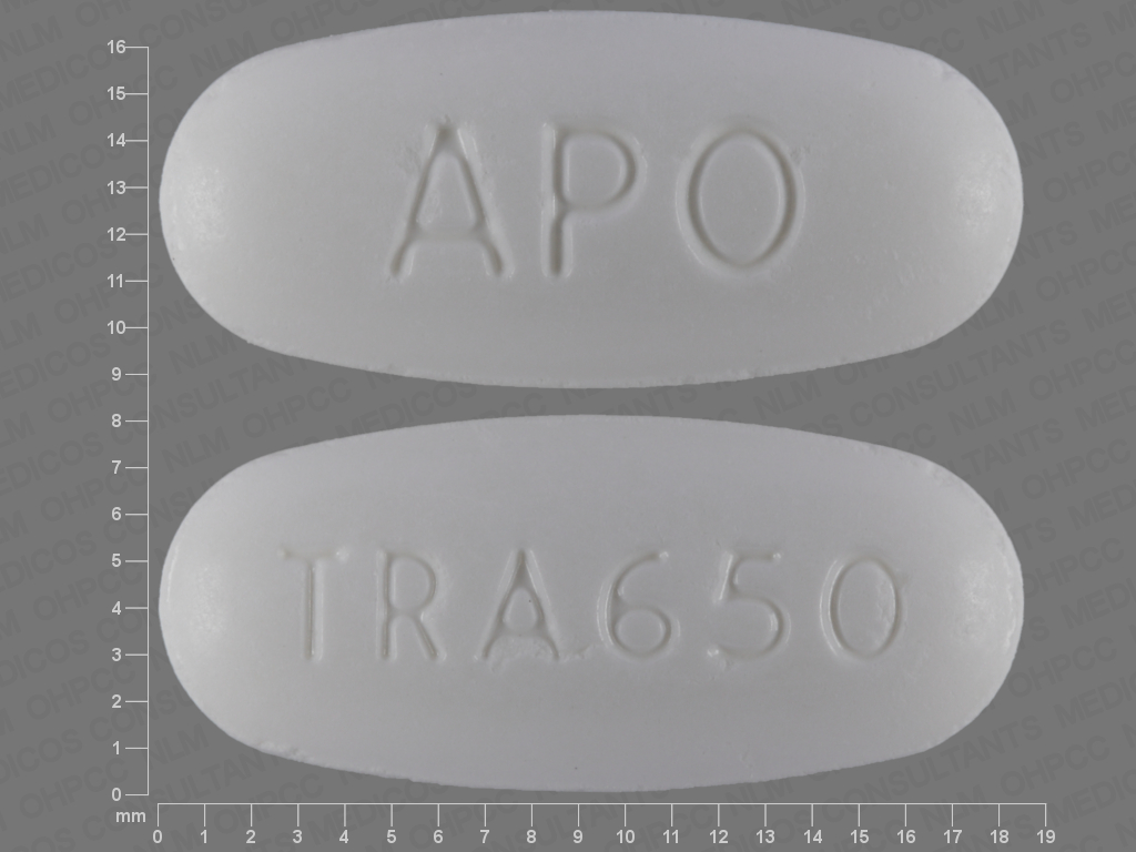 White Oval pill with imprint APO;TRA650 — Tranexamic acid Tranexamic acid 650 1; (view 2)