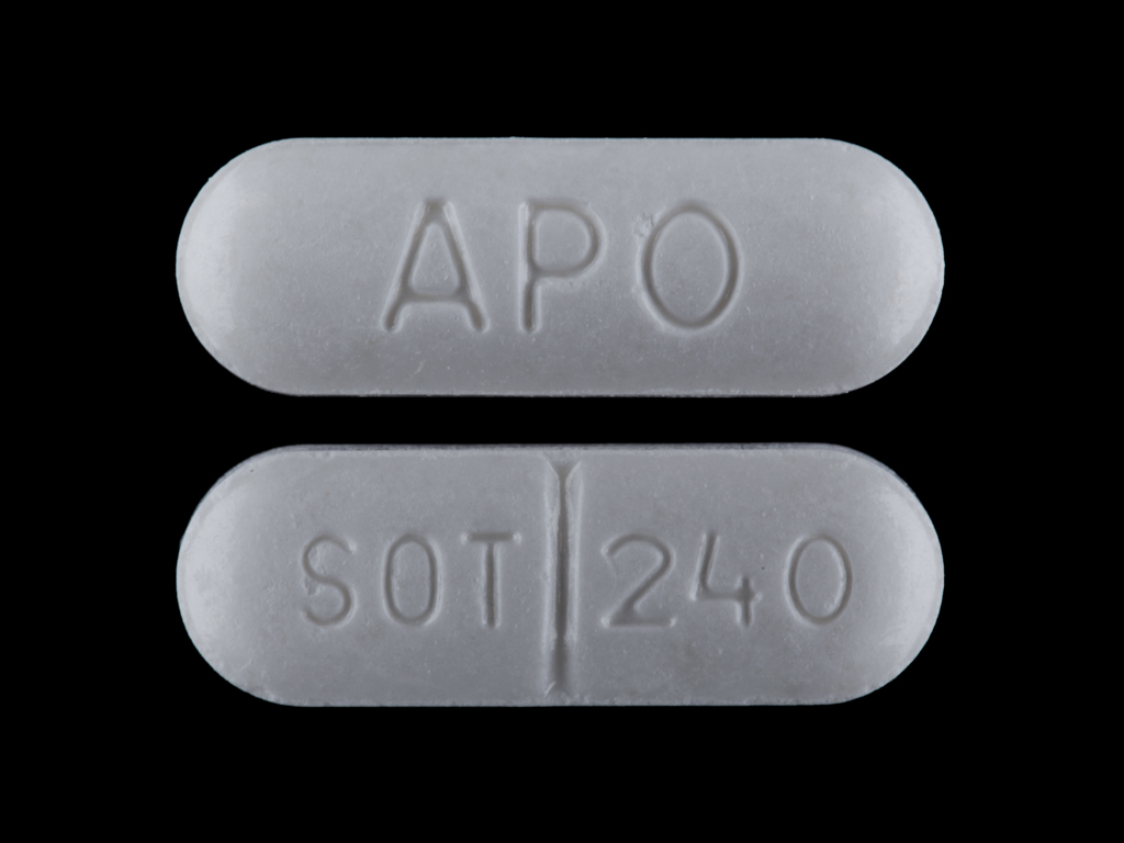 White Oval pill with imprint APO;SOT;240 — Sotalol hydrochloride 240 mg (view 2)