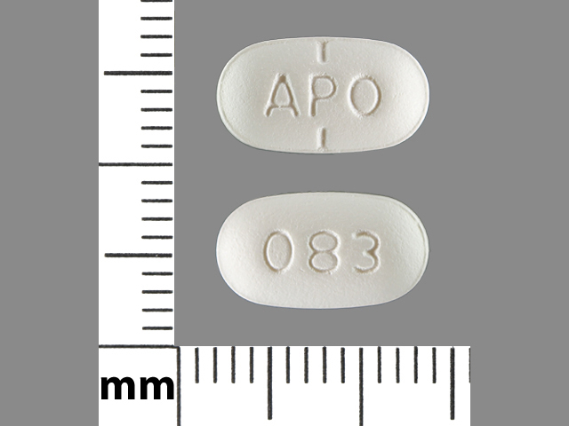 White Oval pill with imprint APO;083 — Paroxetine Paroxetine hydrochloride anhydrous 20 mg; (view 2)
