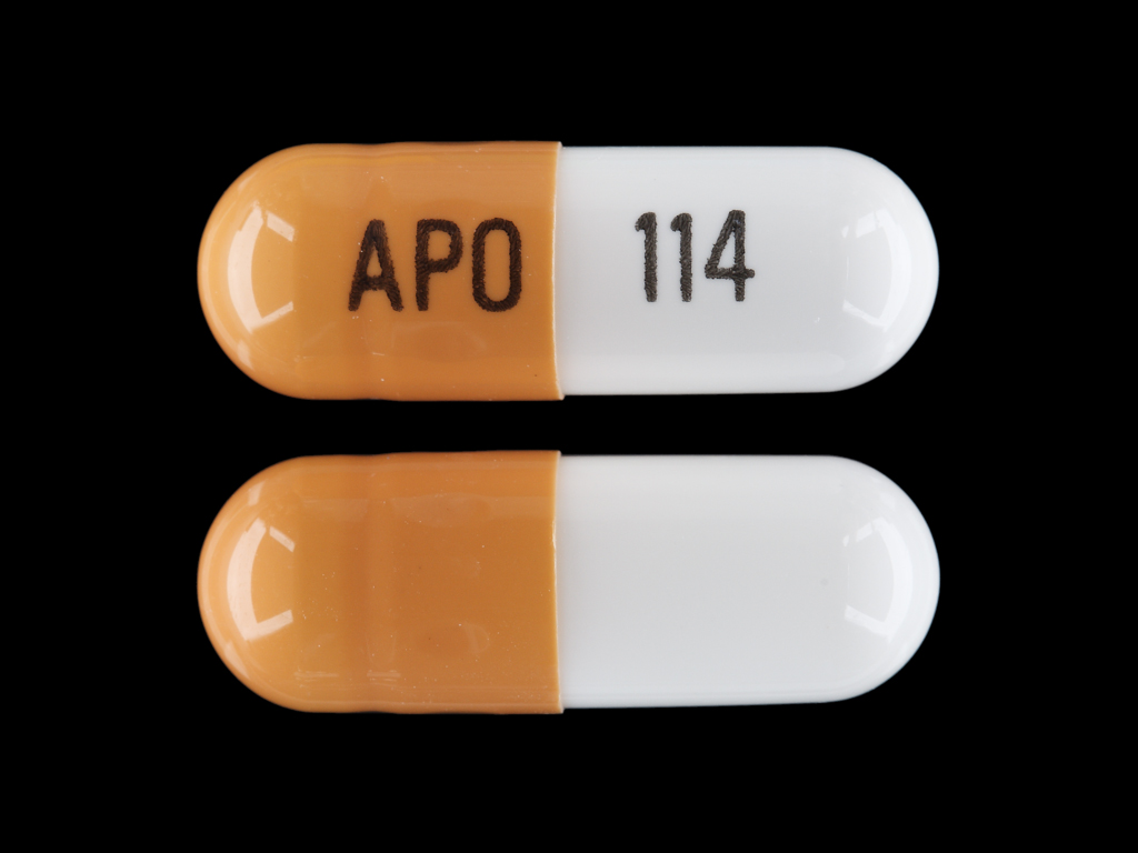 White;orange Capsule pill with imprint APO;114 — Gabapentin Gabapentin 400 mg; (view 2)