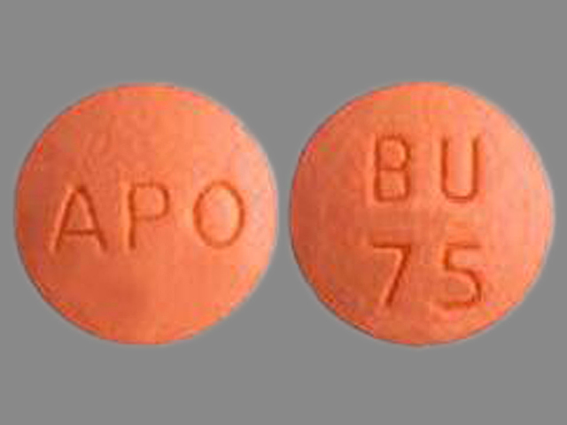 Orange Round pill with imprint APO;BU;75 — Bupropion hydrochloride Bupropion hydrochloride 75 mg; (view 2)