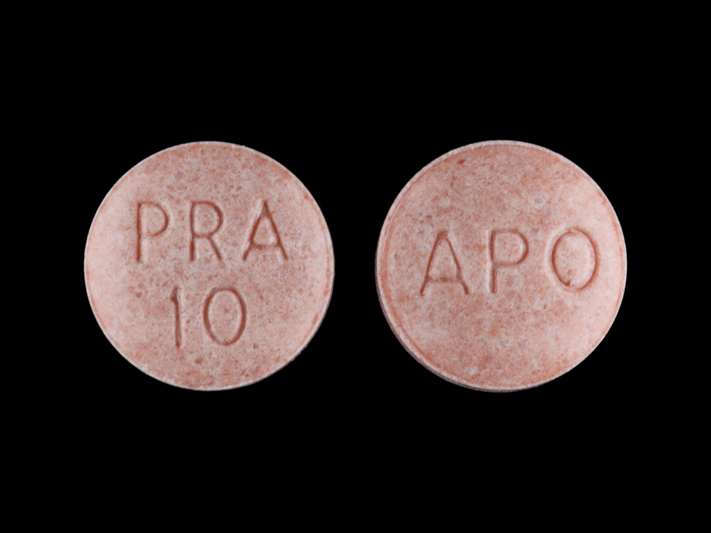 Pink Round pill with imprint APO;PRA;10 — Pravastatin sodium Pravastatin sodium 10 mg; (view 2)