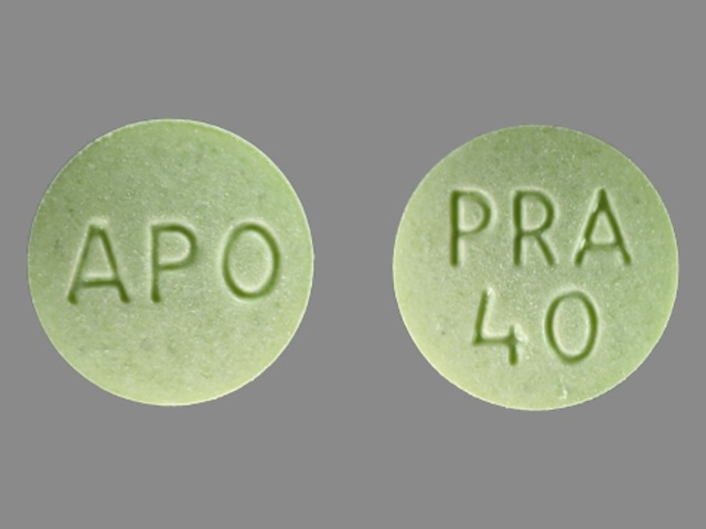 Green Round pill with imprint APO;PRA;40 — Pravastatin sodium Pravastatin sodium 40 mg; (view 4)