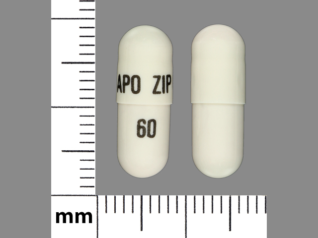 White;white Capsule pill with imprint APO;ZIP;60 — Ziprasidone hydrochloride Ziprasidone hydrochloride 60 mg; (view 3)
