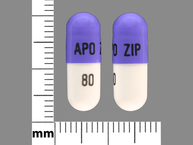 Purple;white Capsule pill with imprint APO;ZIP;80 — Ziprasidone hydrochloride Ziprasidone hydrochloride 80 mg; (view 2)