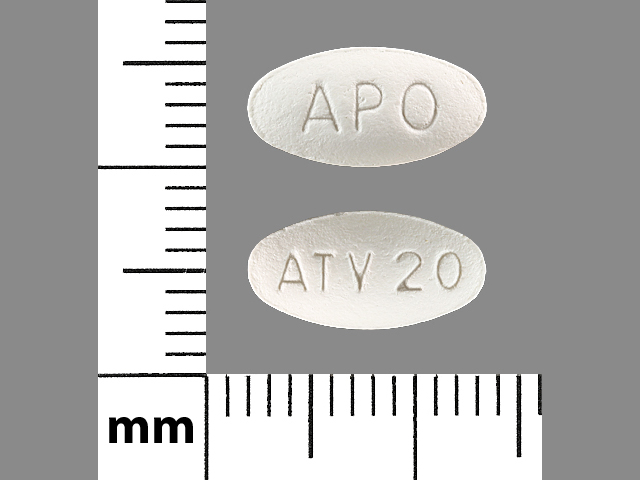 White Oval pill with imprint APO;ATV20 — Atorvastatin calcium Atorvastatin calcium trihydrate 20 mg; (view 2)