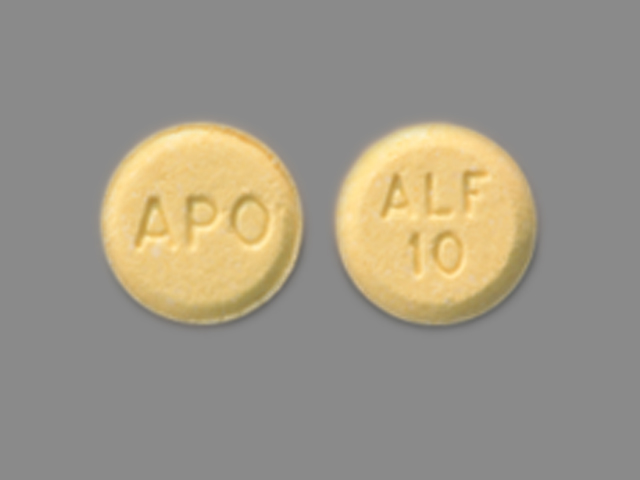 Yellow Round pill with imprint APO;ALF;10 — Alfuzosin hydrochloride 10 mg (view 3)