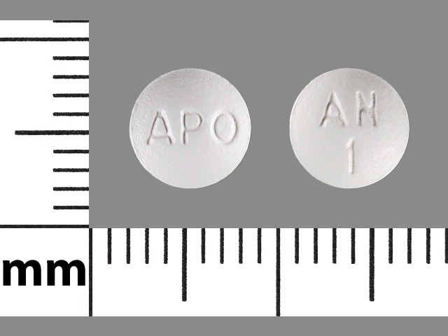 White Round pill with imprint APO;AN;1 — Anastrozole Anastrozole 1 mg; (view 2)