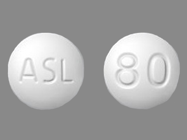 White Round pill with imprint ASL;80 — Edarbi Azilsartan kamedoxomil 80 mg; (view 2)