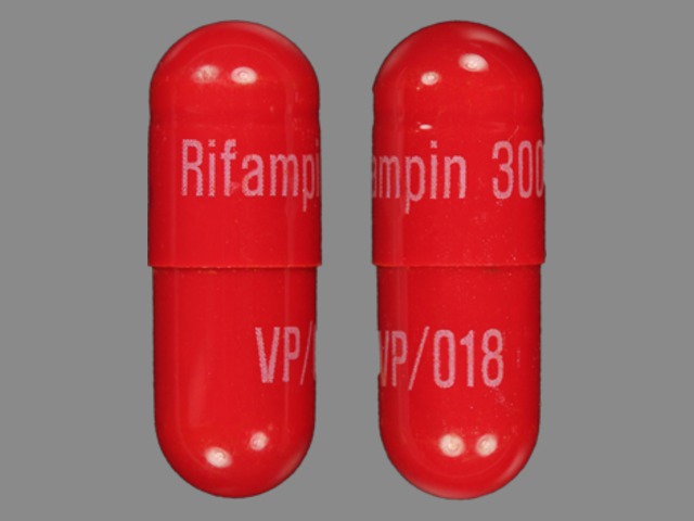 Red Capsule pill with imprint Rifampin;300;VP;018 — Rifampin 300 mg (view 2)