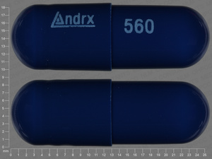 Blue Capsule pill with imprint Andrx;560 — Potassium chloride Potassium chloride 750 mg; (view 2)
