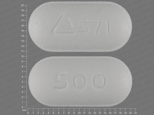White Oval pill with imprint 571;500 — Metformin hydrochloride Metformin hydrochloride 500 mg; (view 3)