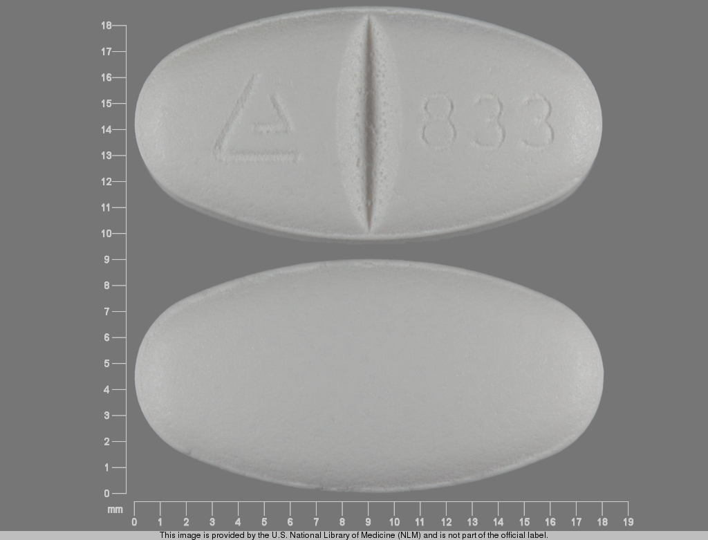 White Oval pill with imprint 833 — Metoprolol succinate Metoprolol succinate 200 mg; (view 2)