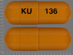 Yellow;yellow Capsule pill with imprint KU;136 — Omeprazole Omeprazole 40 mg; (view 3)