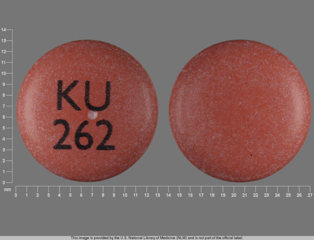 Pink Round pill with imprint KU;262 — Nifedipine Nifedipine 90 mg; (view 2)
