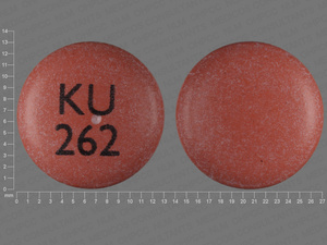 Pink Round pill with imprint KU;262 — Nifedipine Nifedipine 90 mg; (view 3)