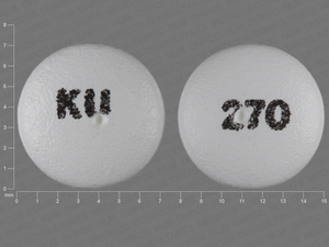 White Round pill with imprint KU;270 — Oxybutynin chloride Oxybutynin chloride 5 mg; (view 3)