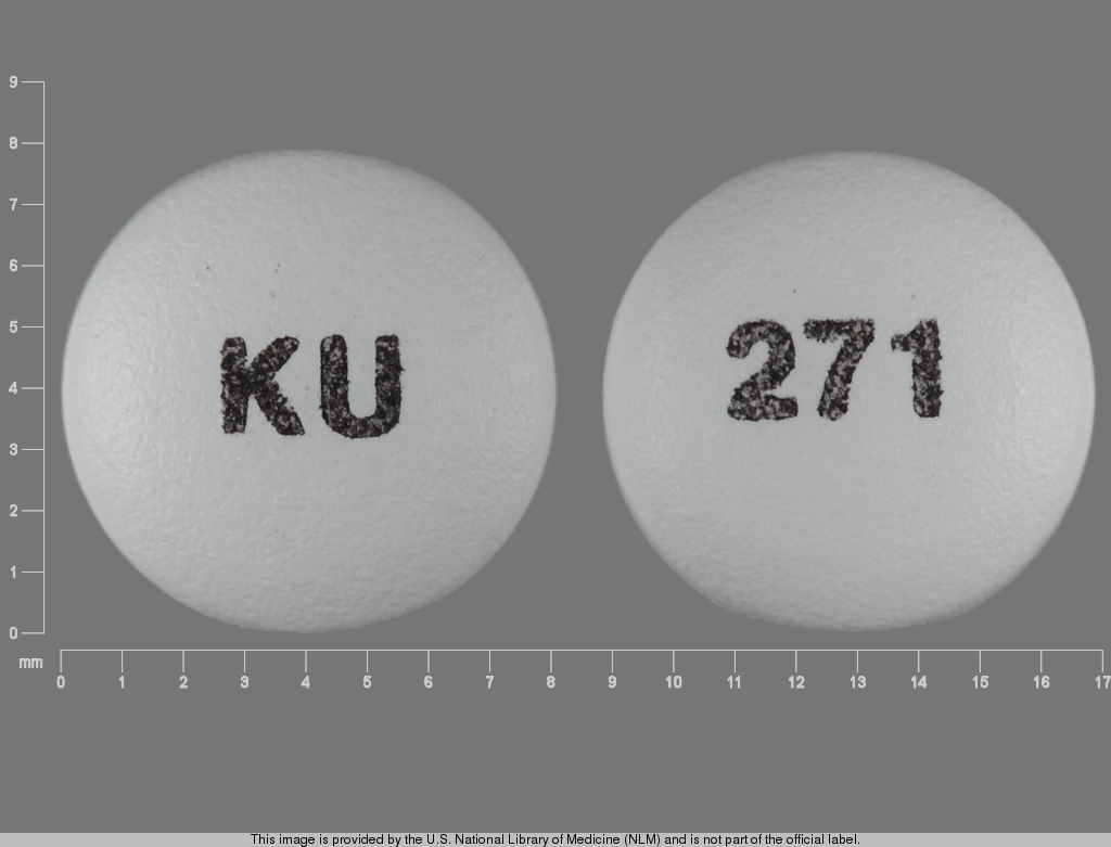 White Round pill with imprint KU;271 — Oxybutynin chloride Oxybutynin chloride 10 mg; (view 2)