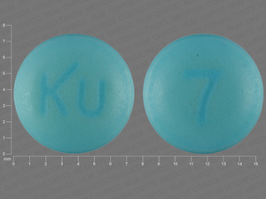 Blue Round pill with imprint KU;7 — Rabeprazole sodium Rabeprazole sodium 20 mg; (view 2)