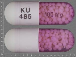 White;purple Capsule pill with imprint KU;485;100;mg — Verapamil hydrochloride Verapamil hydrochloride 100 mg; (view 2)