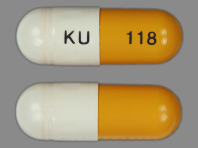 White;yellow Capsule pill with imprint KU;118 — Omeprazole Omeprazole 20 mg; (view 2)