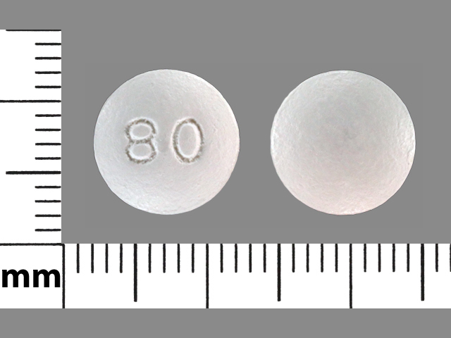 White Round pill with imprint 80 — Atorvastatin calcium Atorvastatin calcium 80 mg; (view 2)