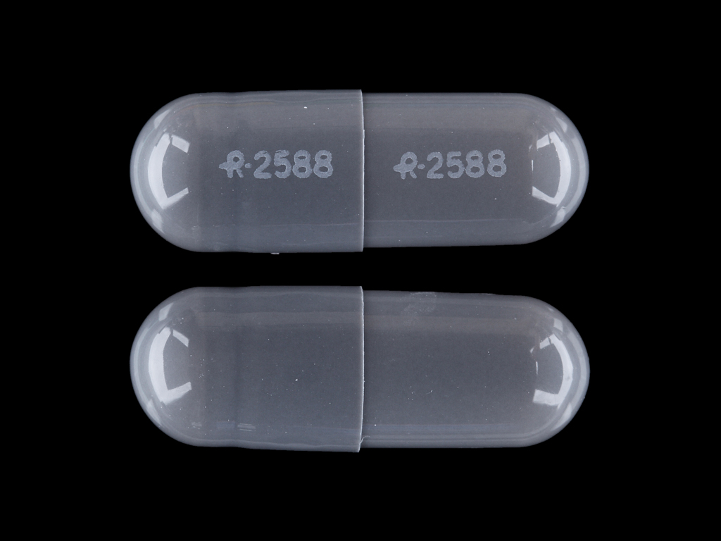 Gray Capsule pill with imprint R;2588 — Diltiazem hydrochloride Diltiazem hydrochloride 120 mg; (view 3)