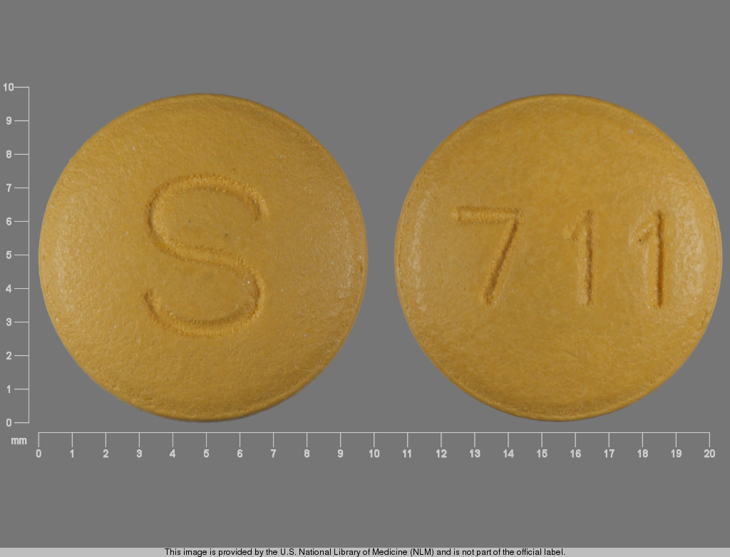 Yellow Round pill with imprint S;711 — Topiramate 100 mg (view 2)