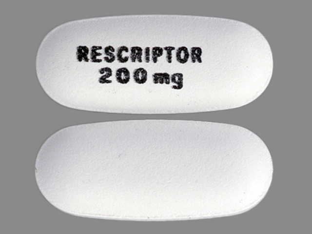 White Oval pill with imprint RESCRIPTOR;200;mg — Rescriptor Delavirdine mesylate 200 mg; (view 2)
