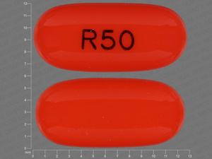 Orange Capsule pill with imprint R50 — Calcitriol Calcitriol 0.5 ug; (view 2)