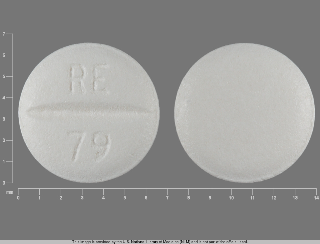 White Round pill with imprint RE;79 — Metoprolol tartrate 25 mg (view 2)