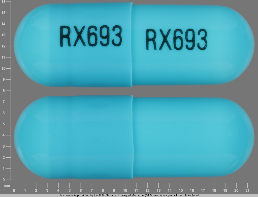 Blue;blue Capsule pill with imprint RX693 — Clindamycin hydrochloride Clindamycin hydrochloride 300 mg; (view 2)