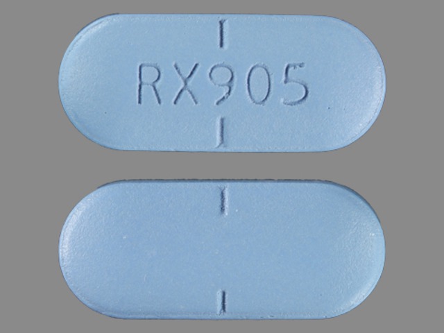 Blue Capsule pill with imprint RX905 — Valacyclovir Valacyclovir hydrochloride 1 g; (view 2)