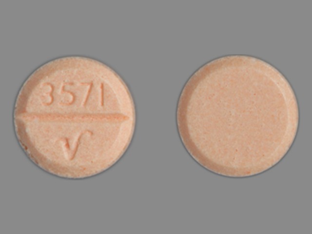 Orange Round pill with imprint 3571;V — Hydrochlorothiazide Hydrochlorothiazide 25 mg; (view 2)