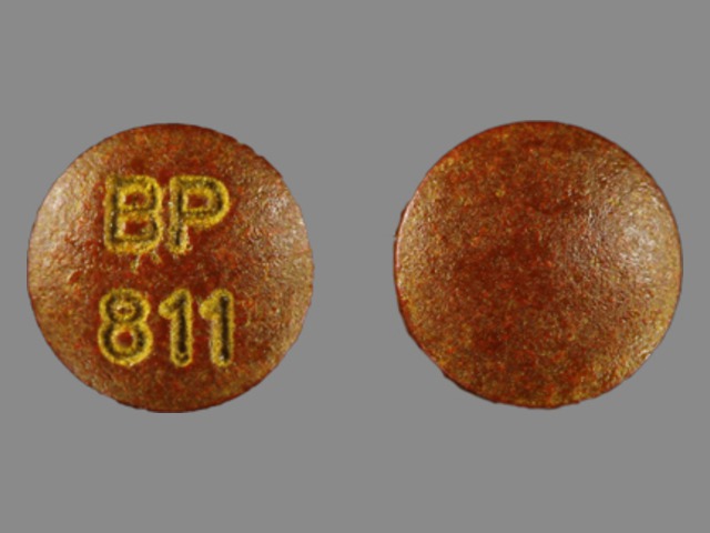 Brown Round pill with imprint BP;811 — Phenazopyridine HCl Phenazopyridine hydrochloride 100 mg; (view 2)