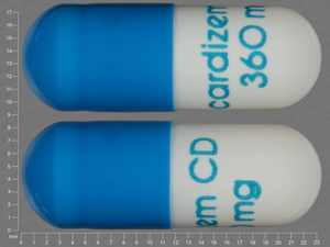 Blue, white Capsule pill with imprint cardizem;CD;360;mg — Diltiazem hydrochloride 360 mg (view 2)