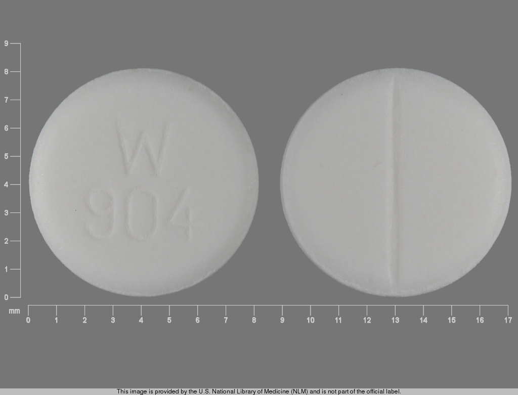 White Round pill with imprint W;904 — Captopril 50 mg (view 2)