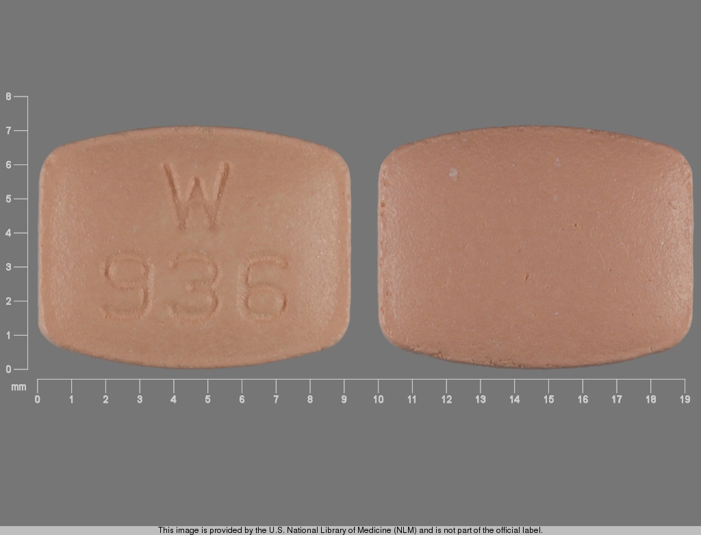 Brown Rectangle pill with imprint W;936 — Famotidine 20 mg (view 2)